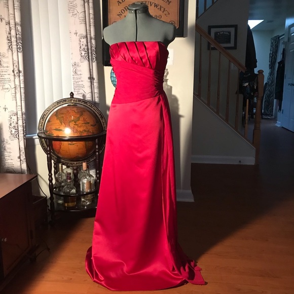 David's Bridal Dresses & Skirts - Ruby red satin and pleated chiffon gown